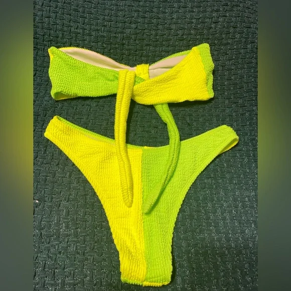 ❗️SOLD❗️Sherry Womens Bandeau High Waisted Bikini Neon M Set - Picture 6 of 8